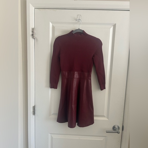 Shoshanna Alexa Three Quarter Sleeve Faux Leather And Knit Combo Dress - Picture 4 of 16